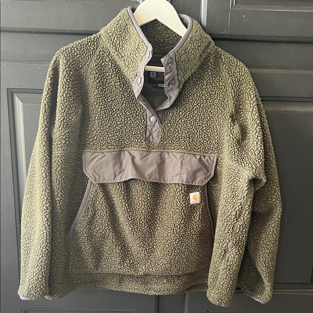 Carhartt Olive Green Sherpa Pullover Hoodie